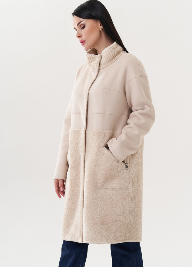 Светлая двухсторонняя эко дубленка модель № 26732 универмаг малина