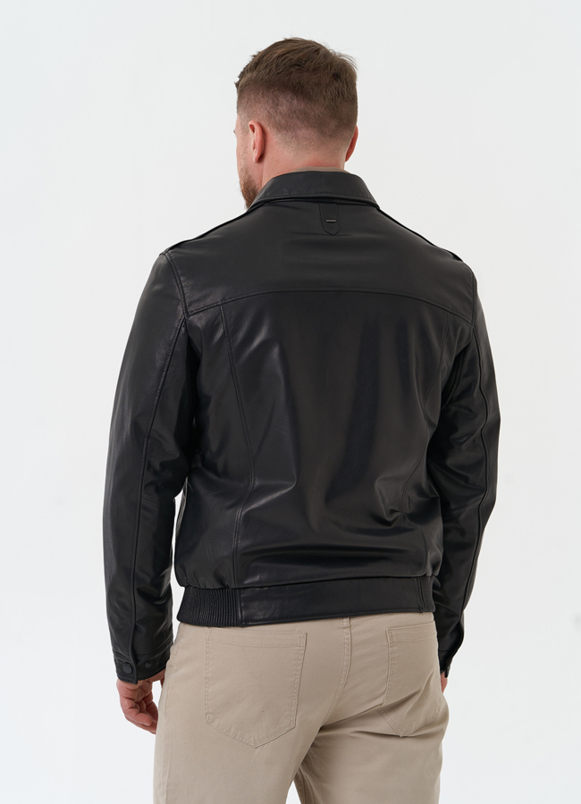 фото Мужская куртка из натуральной кожи черного цвета  модель № 30068 фото Мужская куртка из натуральной кожи черного цвета  модель № 30068