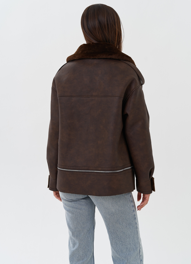 Женская дубленка из эко кожи модель № 27753 универмаг малина