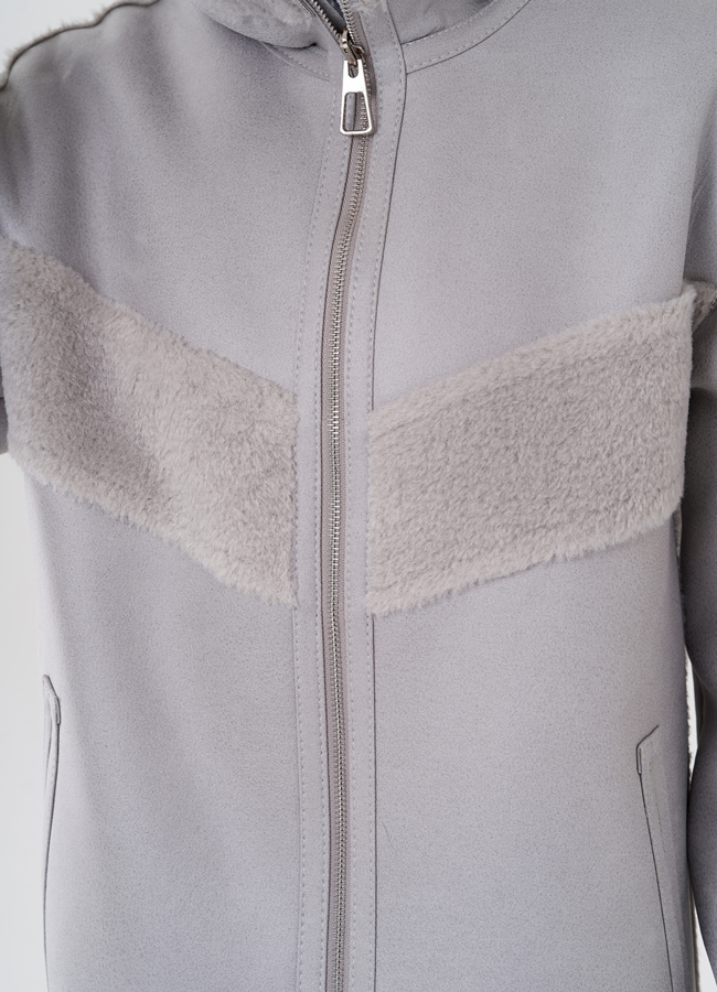 Женская эко дубленка в сером цвете модель № 24315 в рассрочку