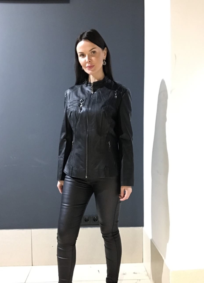 Куртка из эко кожи  модель № 7997 меха малина