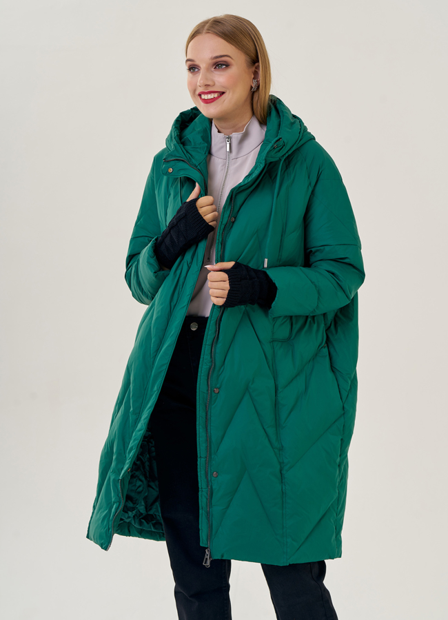 Женский пуховик оверсайз в зеленом цвете модель № 23228 универмаг малина