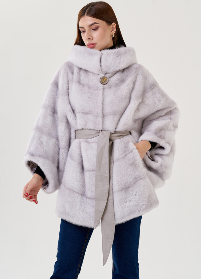 Светлая шуба из норки оверсайз модель № 23360 меха малина