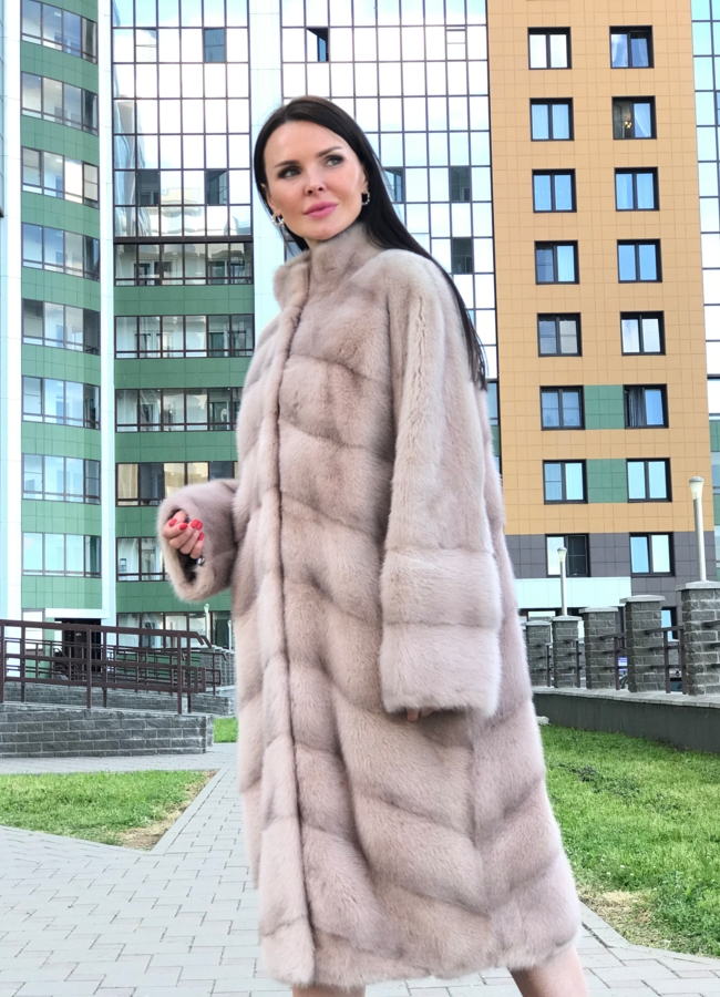 фото Норковая шуба в цвете пудра модель № 381 С