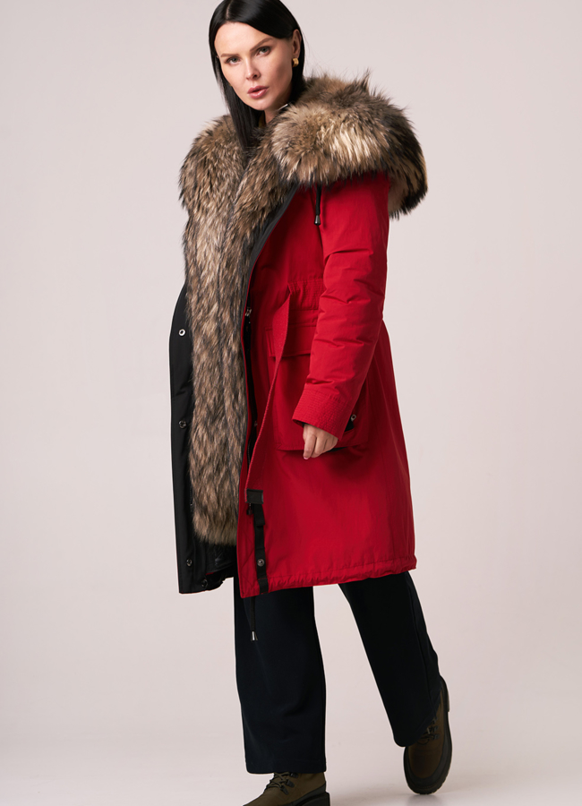 Женская парка красного цвета модель № 12019 универмаг малина