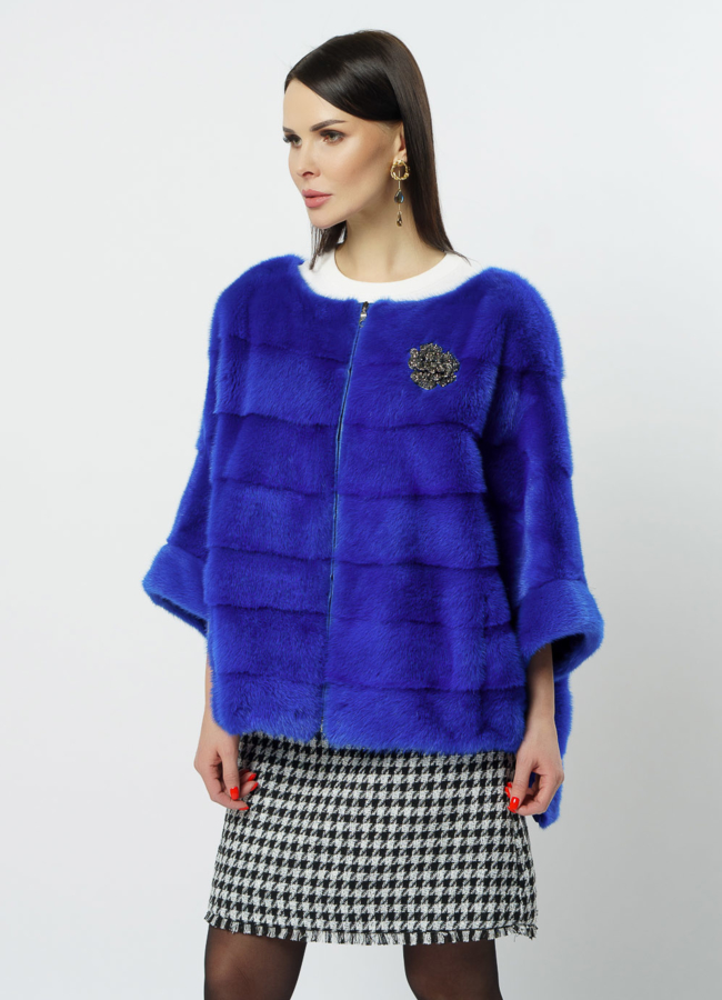 Куртка из норки синего цвета на молнии модель № S-1112 универмаг малина