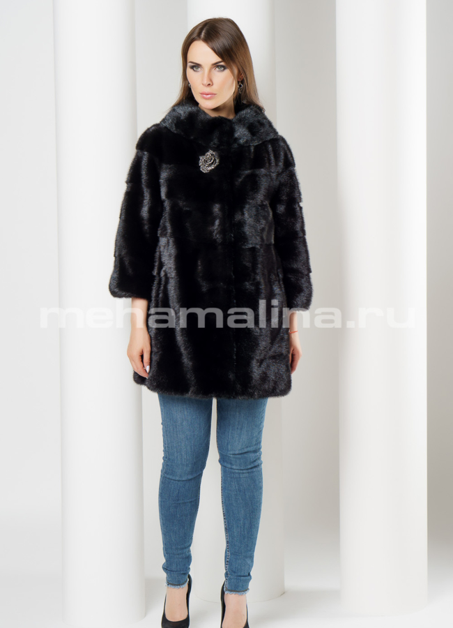 Черная норковая шуба модель № S-627 в рассрочку