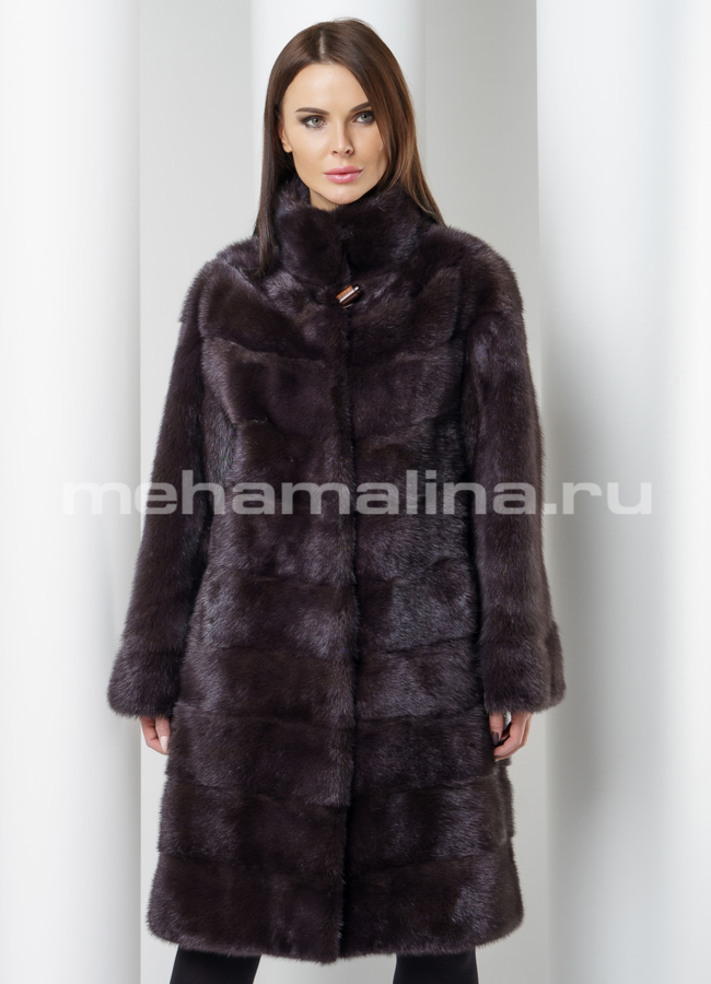 Норковая шуба цвет шоколад модель № S-560 меха малина