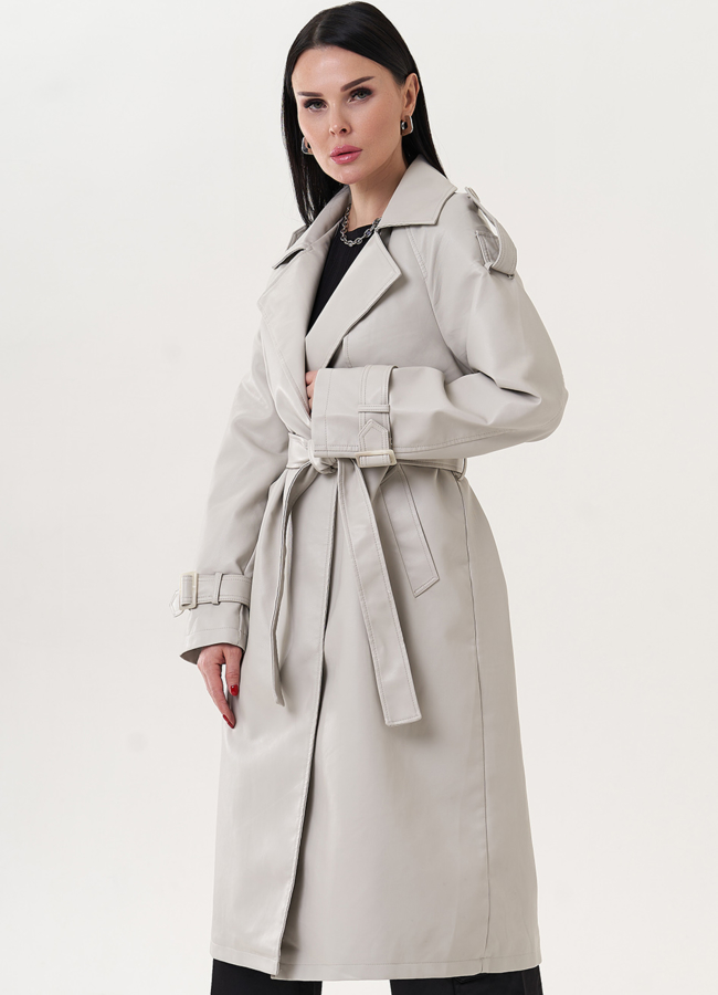 Тренч из эко кожи серого цвета модель № 26738 в кредит