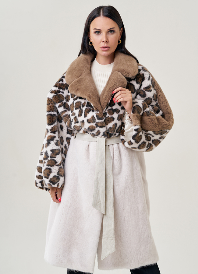 Длинная шуба оверсайз из скандинавской норки модель № 78739 меха малина