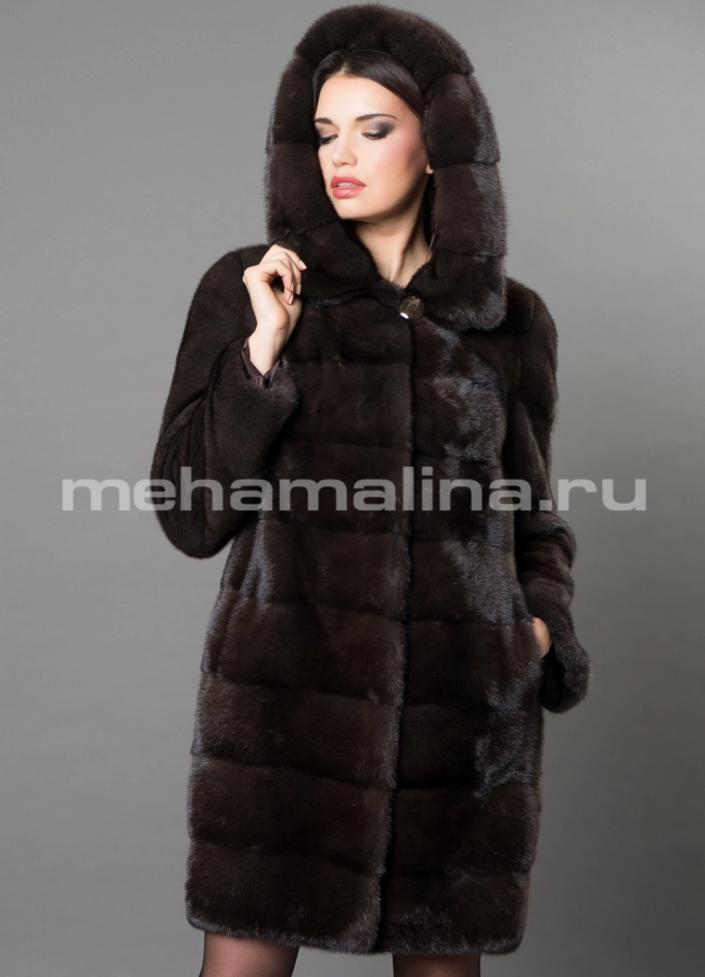 Норковая шуба модель № S-667 меха малина