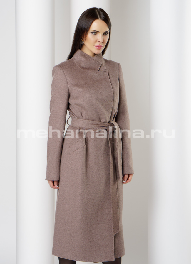 фото Пальто приталенное на кнопках, воротник стойка, цвет капучино модель № 2649ПД2913
