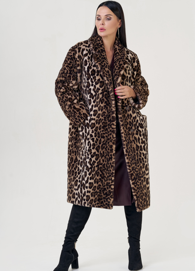 Женское пальто из искуссвенного меха с английским воротником модель № 23183 в рассрочку