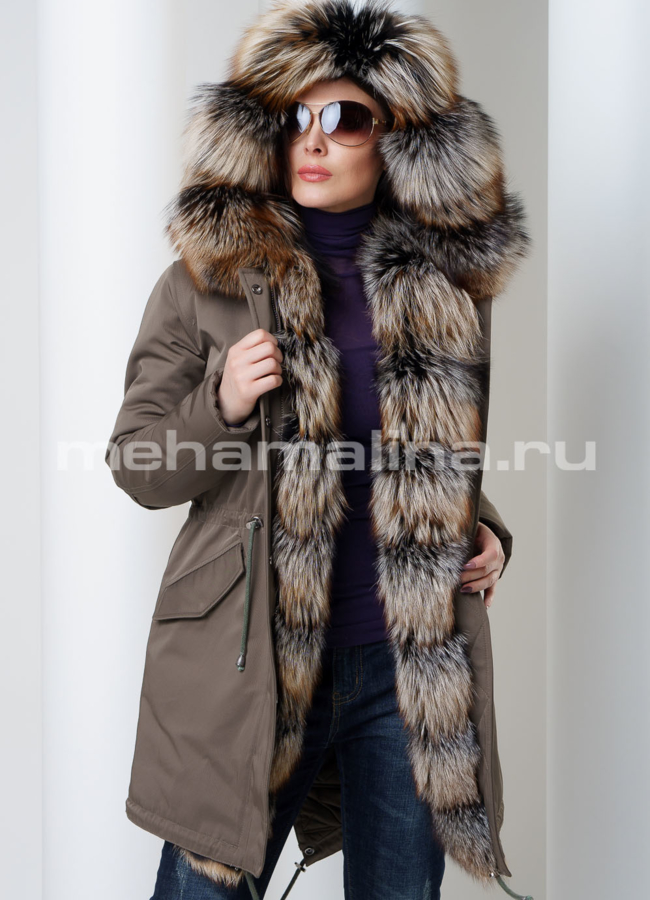 Парка с капюшоном модель № П-141 меха малина