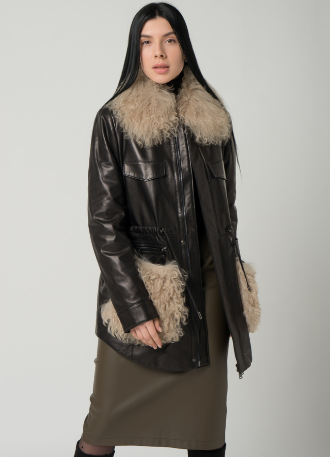 Кожаная куртка с мехом модель № 2123 универмаг малина