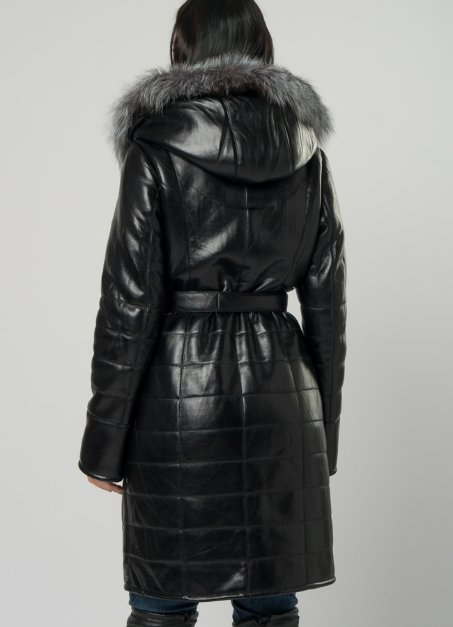 Дубленка из эко кожи с капюшоном модель № 61482 в кредит