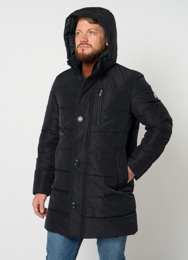 Пуховик мужской в синем цвете с капюшоном модель № 21568 универмаг малина