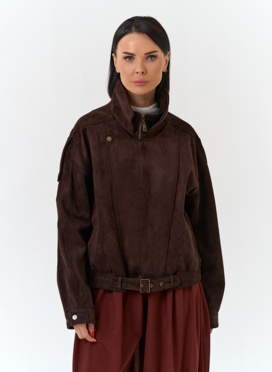 Женская куртка бомбер из эко замши