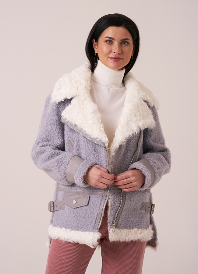 Укороченная шуба из эко меха голубого цвета модель № 17967 универмаг малина