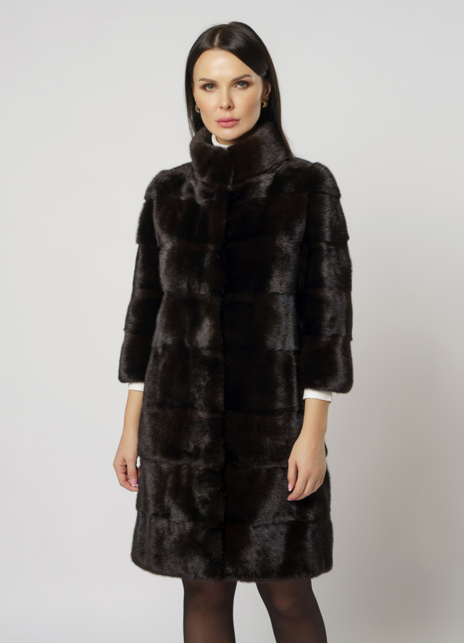 Норковая шуба трансформер в цвете махагон модель № 2105 в рассрочку