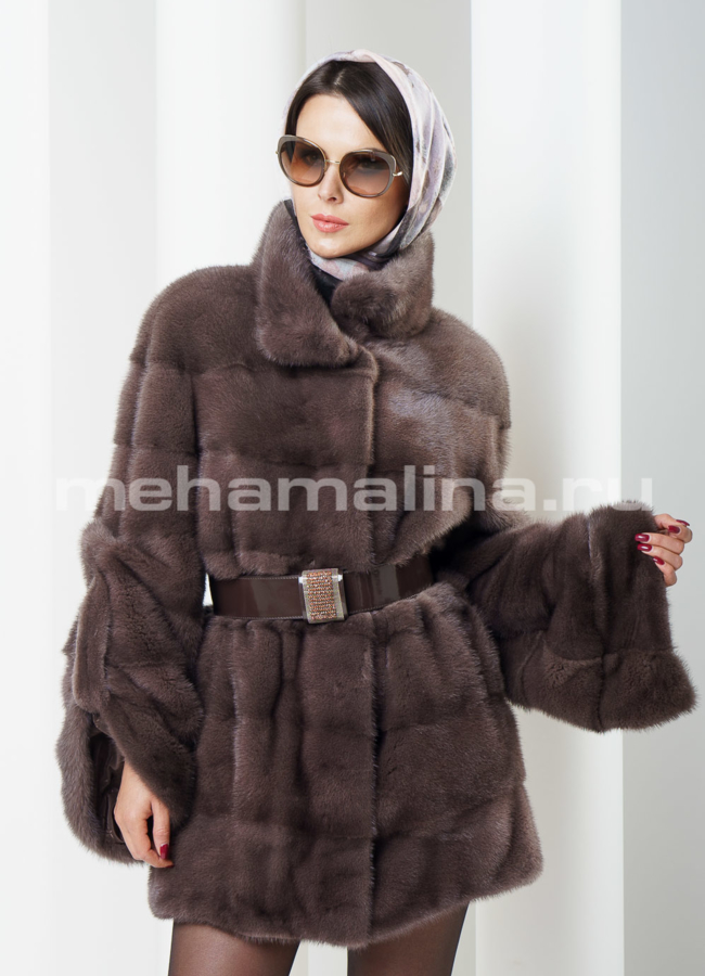 Шуба норка поперечка с декоративным рукавом модель № S-238 в кредит Шуба норка поперечка с декоративным рукавом модель № S-238 в кредит