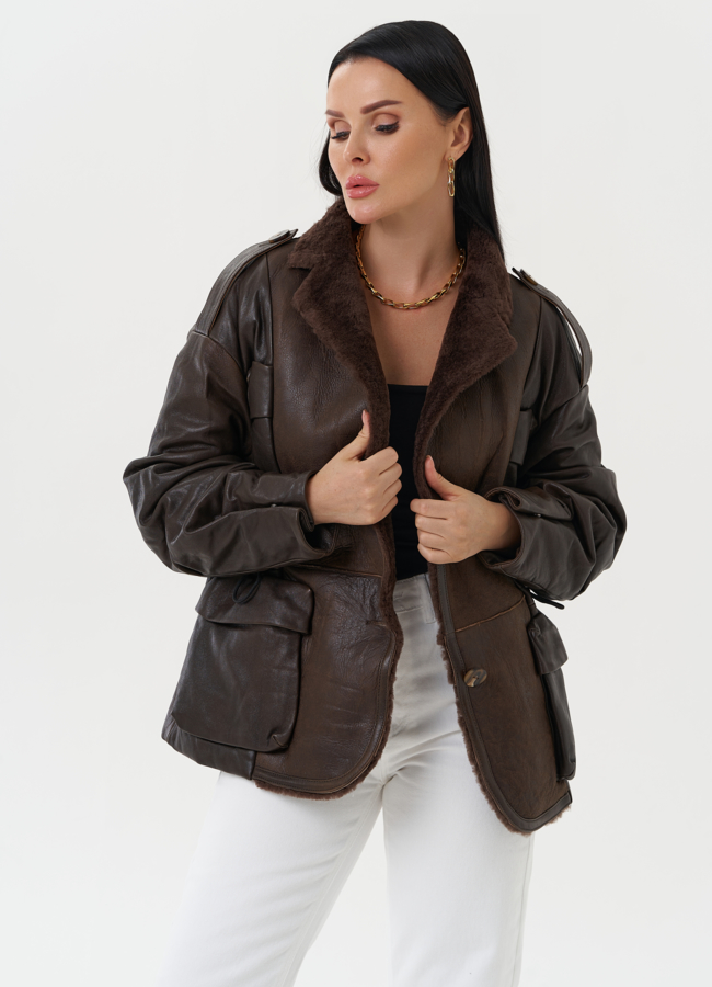 Комбинированная куртка из натуральной кожи и овчины модель № 28119 универмаг малина Комбинированная куртка из натуральной кожи и овчины модель № 28119 универмаг малина