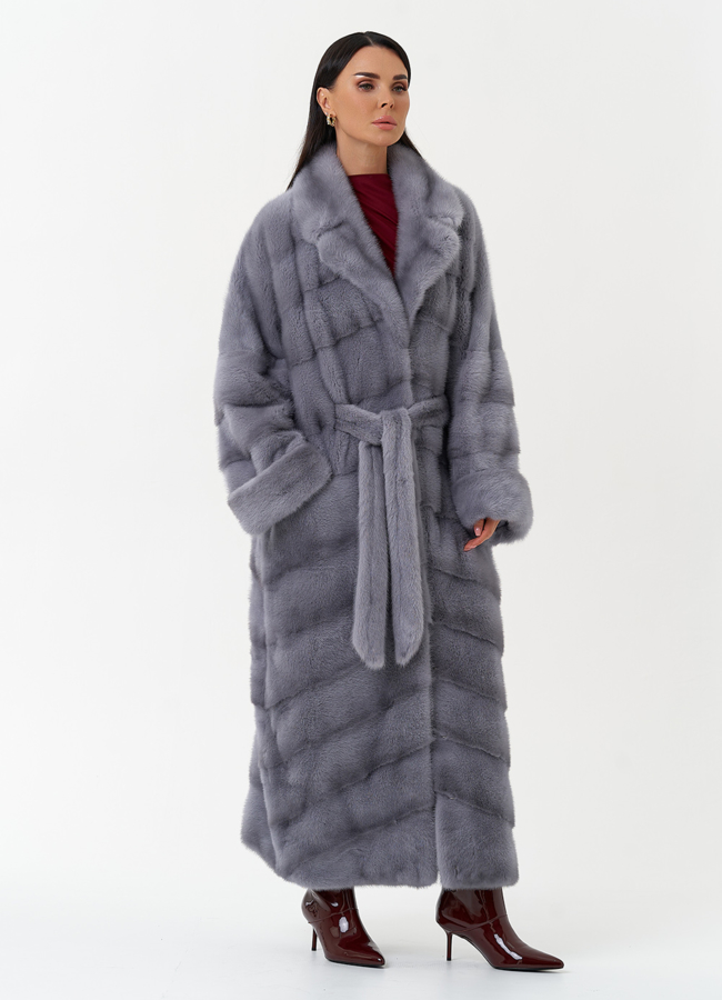 Длинная шуба из меха норки с английским воротником модель № 31041 в кредит