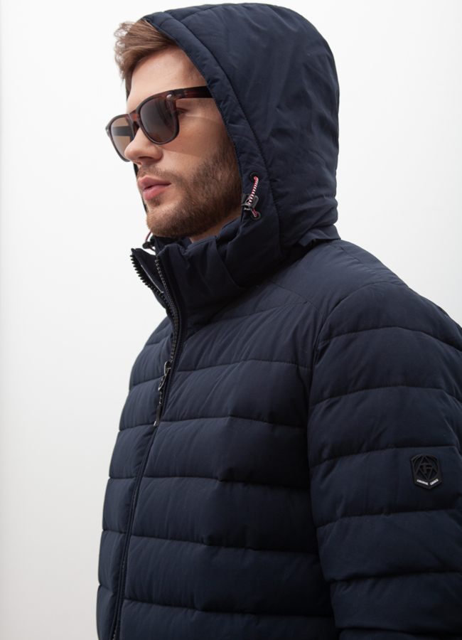 Пуховик мужской в синем цвете с капюшоном модель № 20996 универмаг малина