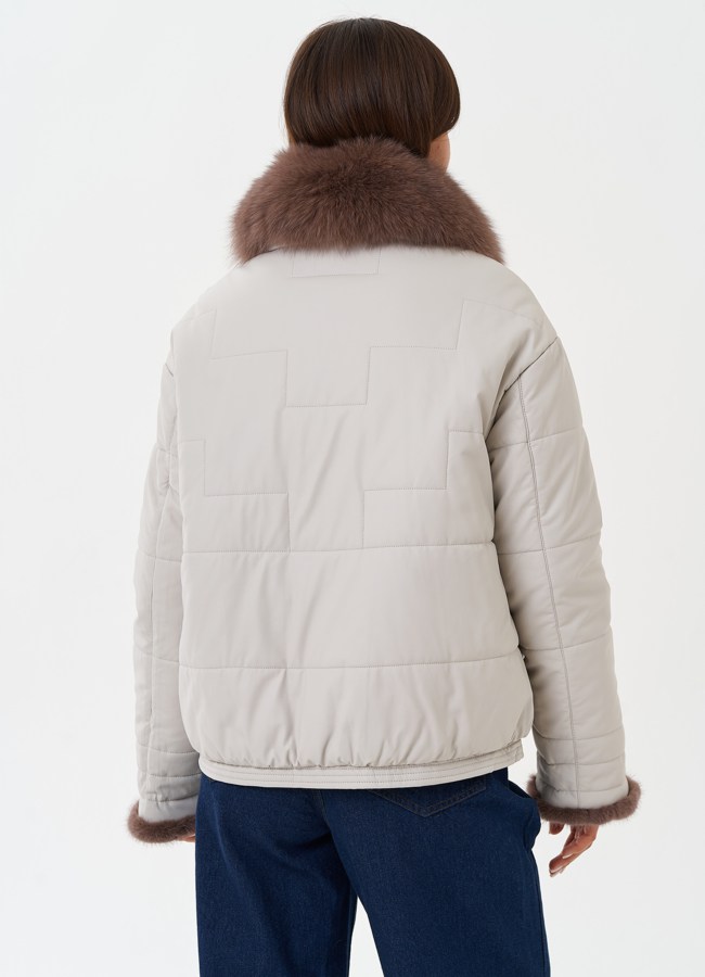 Пуховик из эко кожи с натуральным мехом модель № 27727 универмаг малина