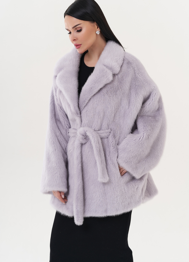 Шуба из норки с поясом модель № 26130 универмаг малина