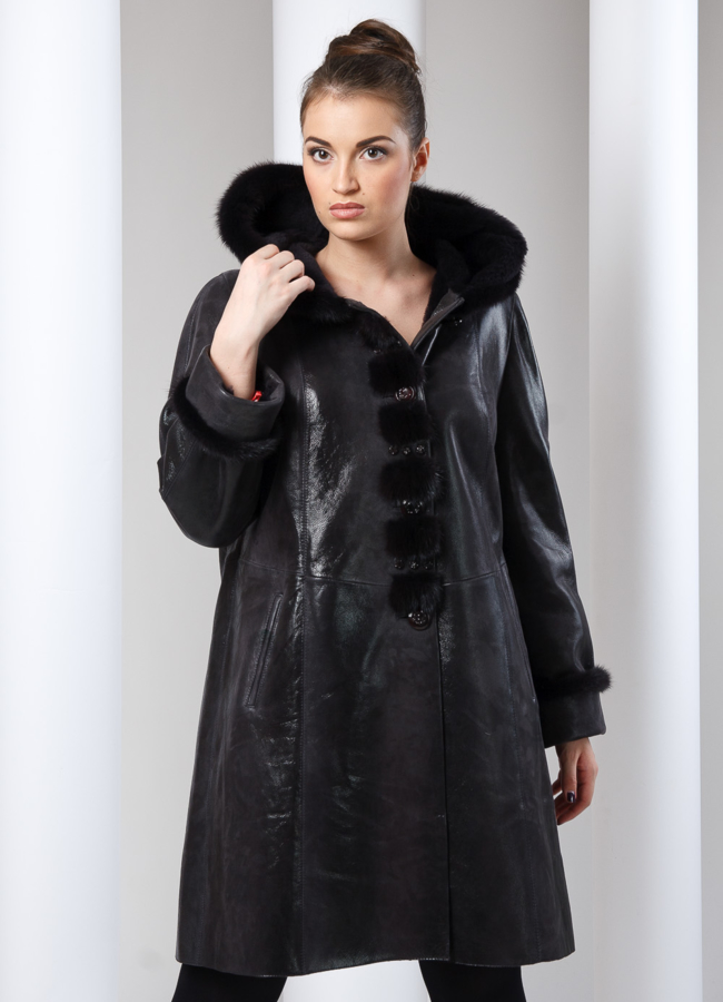 Дубленка модель № D-14 меха малина