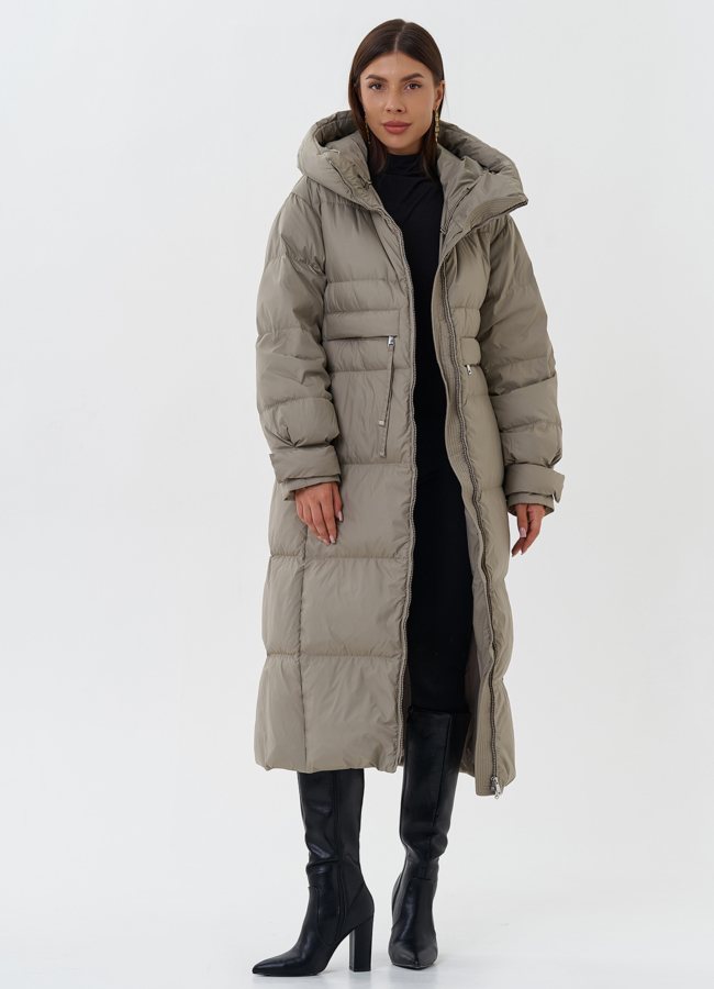 Длинный пуховик с капюшоном модель № 28506 в рассрочку