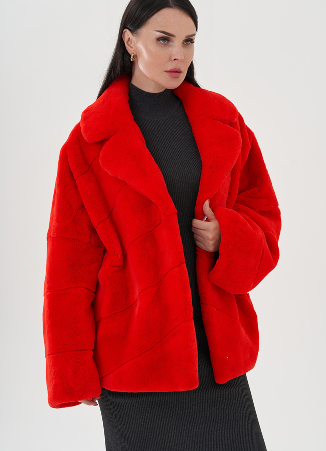 Красная куртка из кролика модель № 24802 универмаг малина