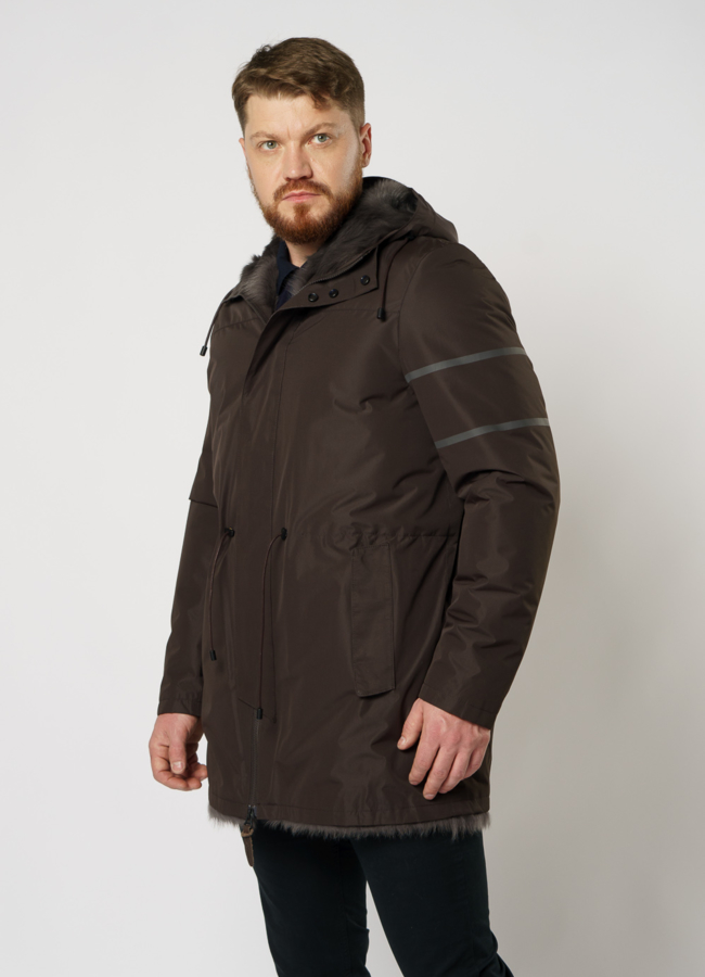 Удлиненная мужская куртка на молнии модель № DM-136 меха малина