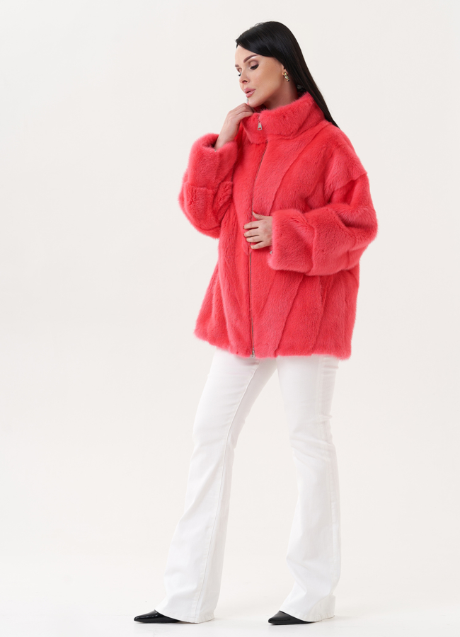 фото Шуба из меха норки розового цвета модель № 25756