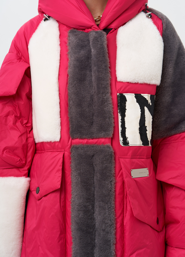 Комбинированный женский пуховик с капюшоном модель № 28371 универмаг малина