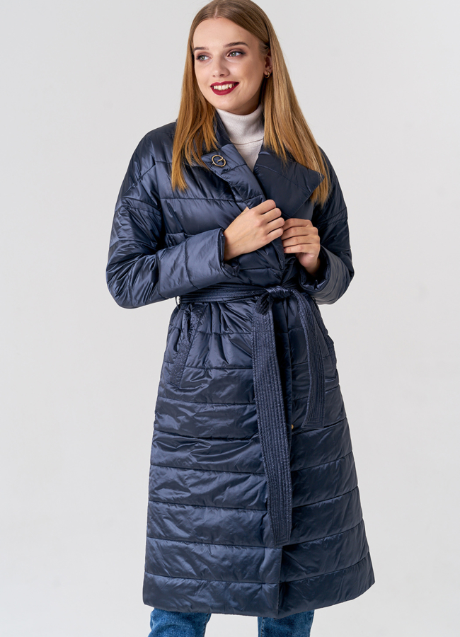Женское стеганое пальто с поясом модель № 21643 в кредит