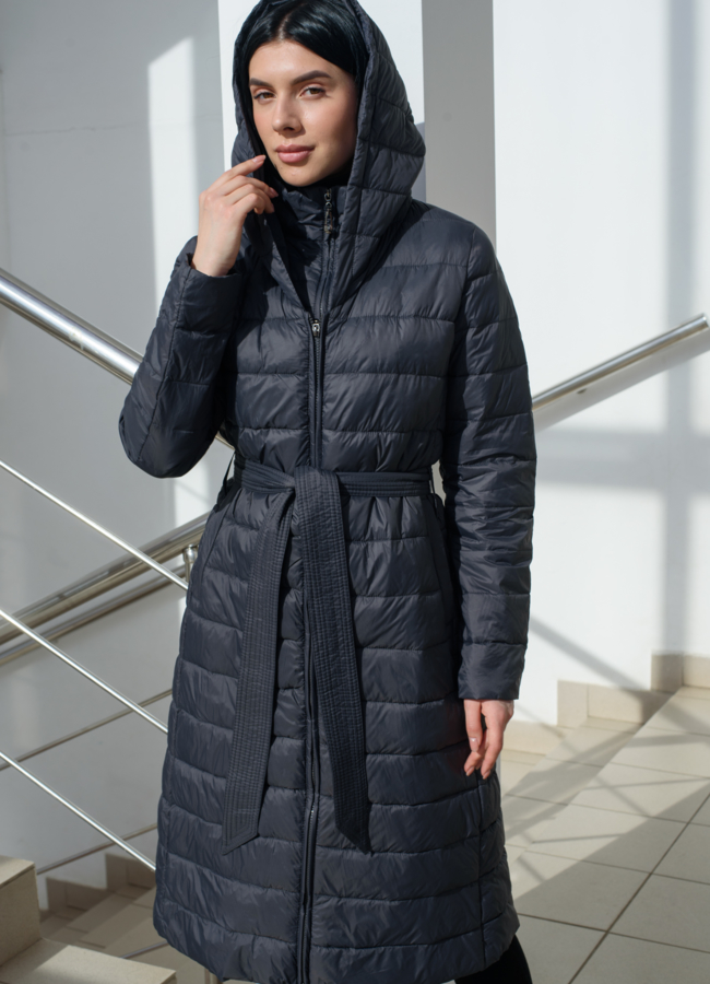 Пальто женское приталенное серого цвета  модель № 22554 универмаг малина