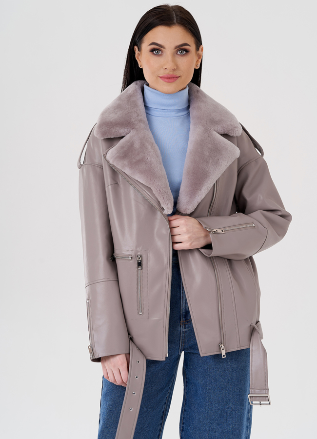 Куртка из эко кожи на утеплителе с натуральным мехом модель № 24214 универмаг малина