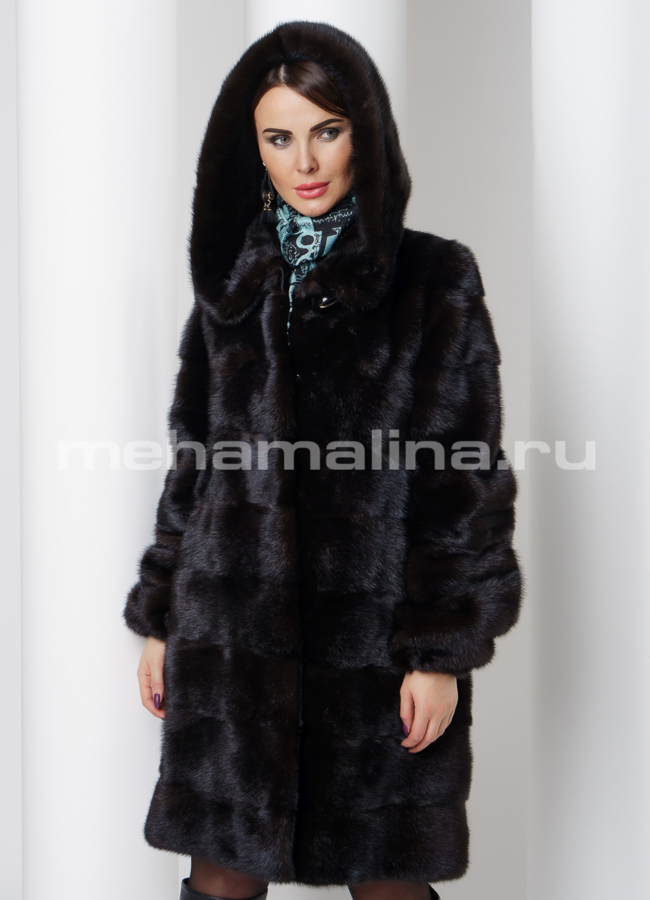 Шуба с капюшоном модель № S-525 универмаг малина