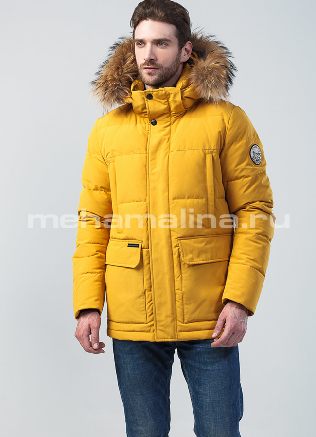 Пуховик мужской на биопухе модель № КМ-41 меха малина