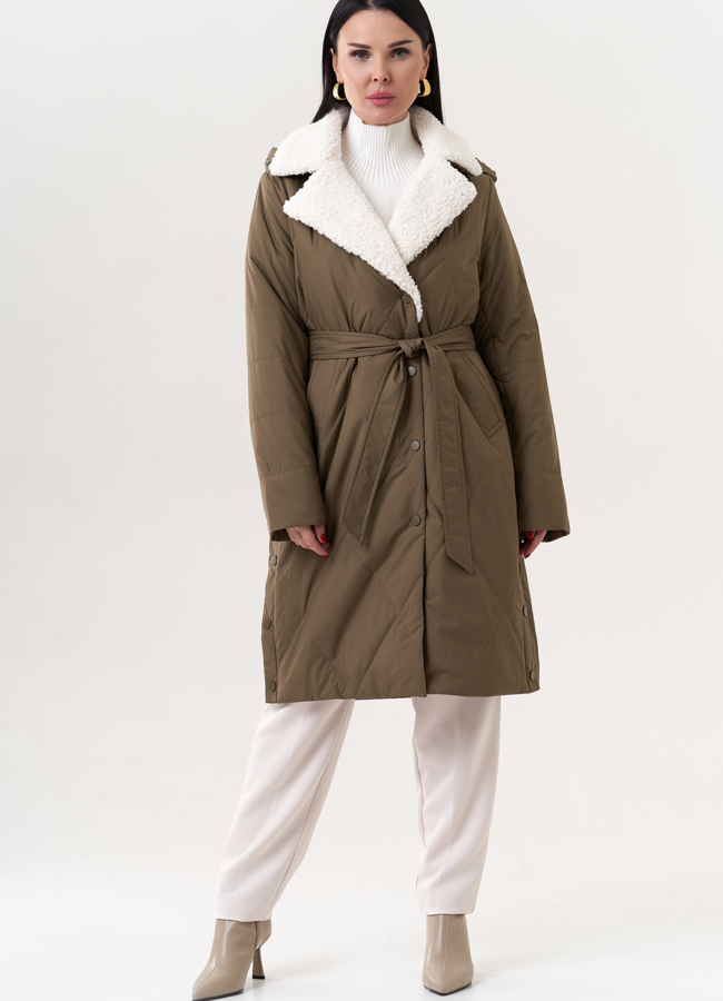 фото Стеганое пальто с капюшоном модель № 25034