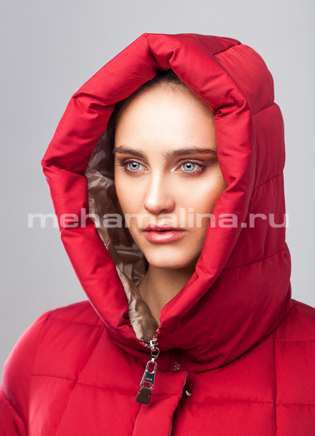 Удлиненный пуховик Clasna модель № П-187 универмаг малина