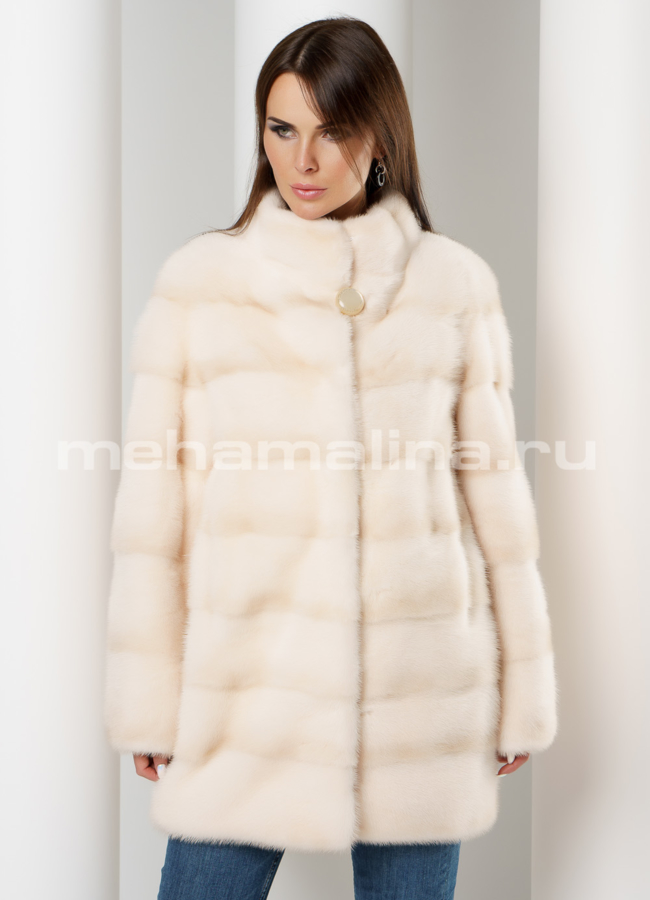 Норковая шуба поперечная модель № S-628 меха малина