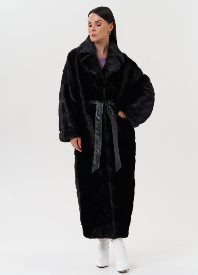 Женская длинная шуба из меха норки модель № 27593 меха малина