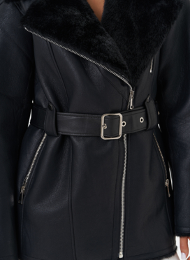 Эко дубленка с английским воротником