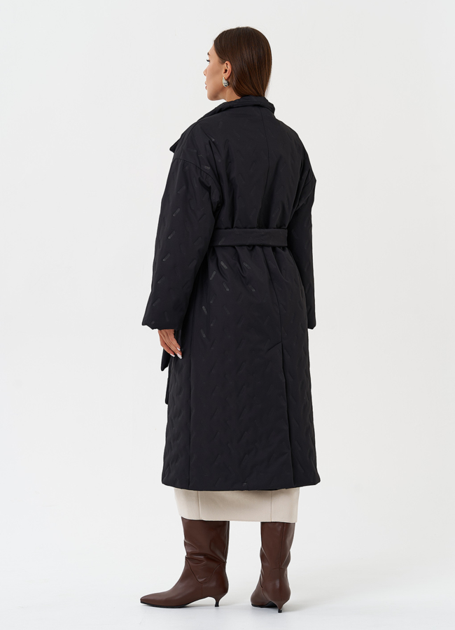 Женское стеганое пальто с поясом модель № 28460 универмаг малина