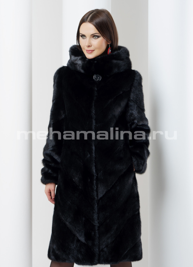 Шуба из норки модель № S-483 меха малина