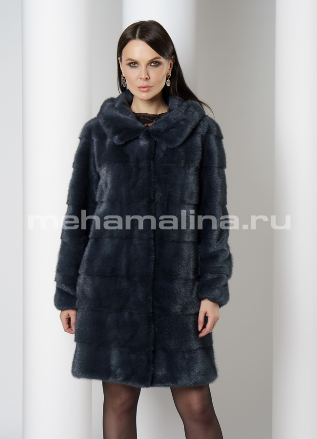 Шуба трансформер из норки в цвете графит модель № 2105 меха малина
