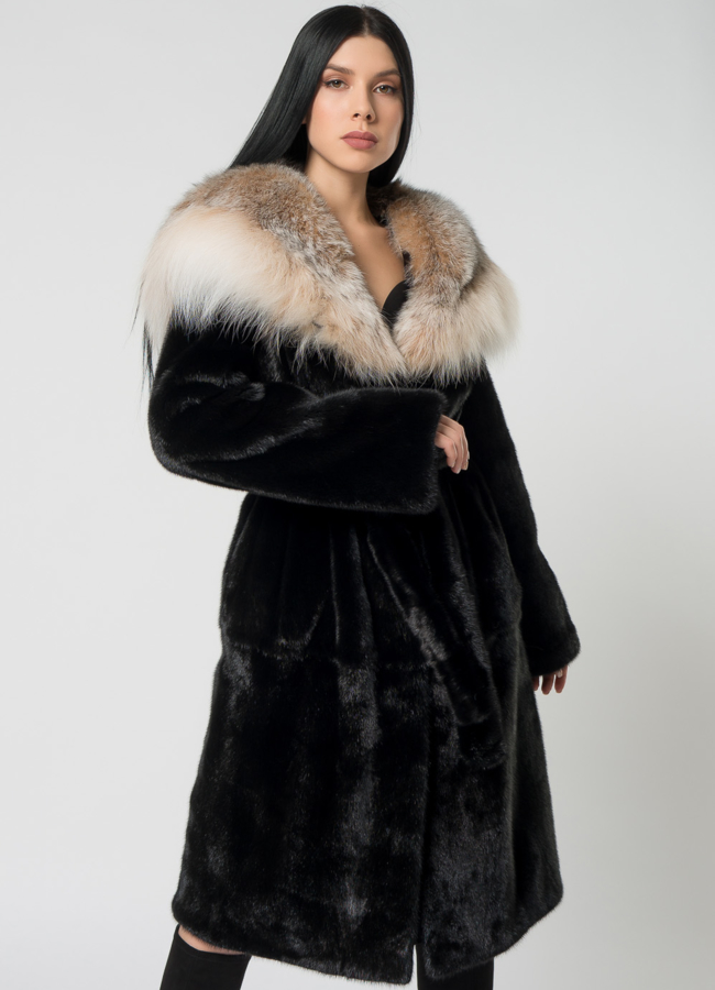 Шуба из скандинавской норки с рысью модель № 1501 универмаг малина